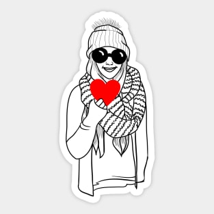 Girl in sunglasses holding heart Sticker